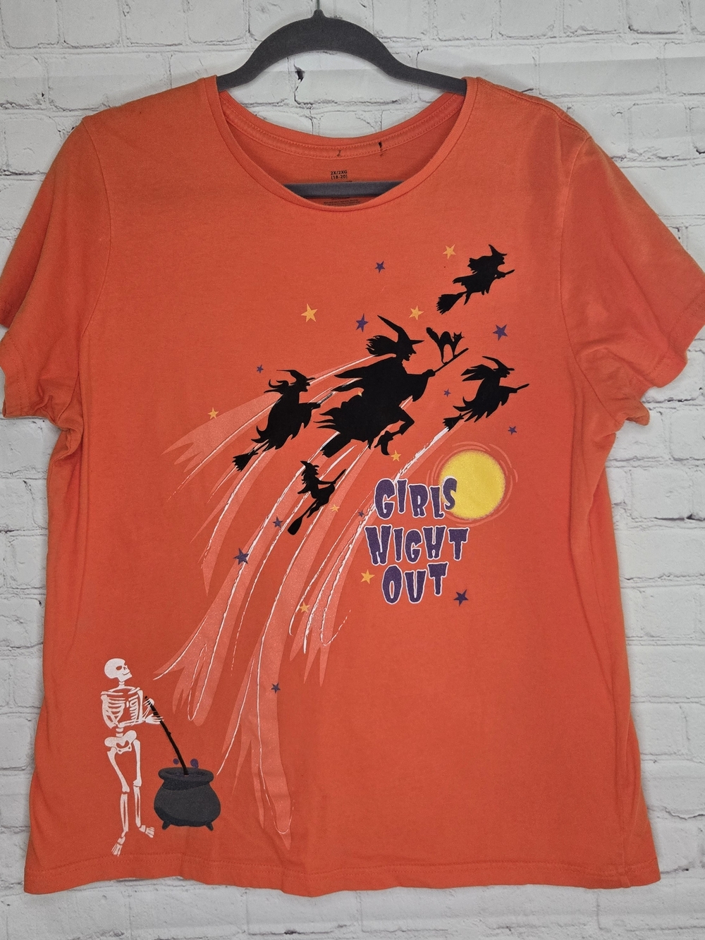Halloween Novelty Tee 'Girls Night Out' Velvet Witch Cutout Skeleton 2x